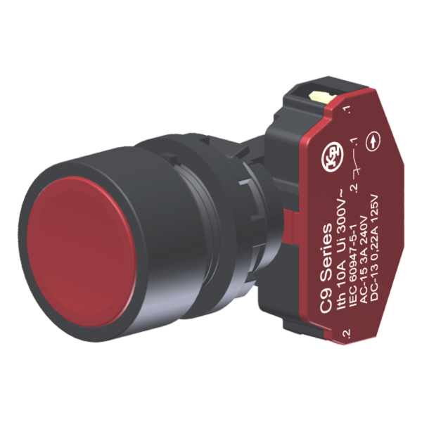 Botão Compacto Raso Vermelho Moldura Redonda 1Nf P/ Furo 22Mm C9BNR01 Kap