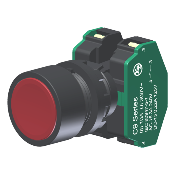 Botão Compacto Raso Vermelho Moldura Redonda 2Na P/ Furo 22Mm C9BNR20 Kap