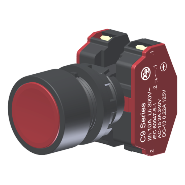 Botão Compacto Raso Vermelho Moldura Redonda 2Nf P/ Furo 22Mm C9BNR02 Kap