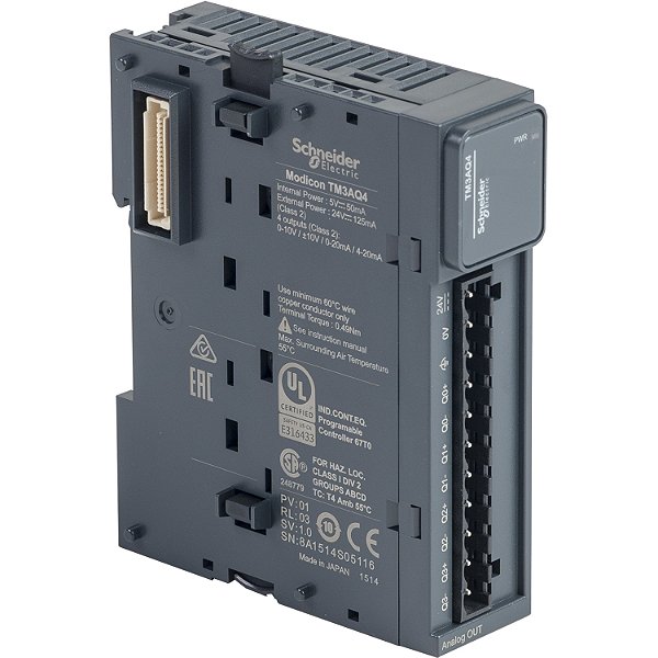 Módulo De Saídas Analógicas - 4 Saídas - 12Bits - 24 Vdc - Tensão E Corrente - Terminal Parafuso TM3AQ4 SCHNEIDER