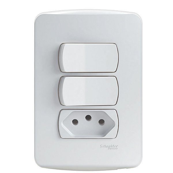 Conj 1 Interruptor Simp + 1 Interruptor Paralelo + 1 Tomada 2P+T 10A 250V Pl/Br S3B69060 SCHNEIDER