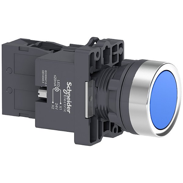 Botão Luminoso Ø22Mm Plástico, Retorno Por Mola, Azul, Na, 24Vca/Cc XA2EW36B1 SCHNEIDER