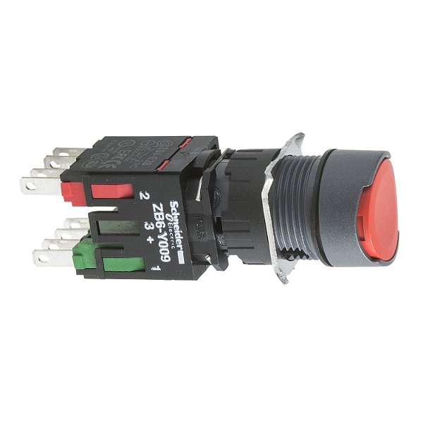 Botao 16Mm Plastico Normal A Impulsao Redondo 1Na 1Nf Vermelho XB6AA45B SCHNEIDER