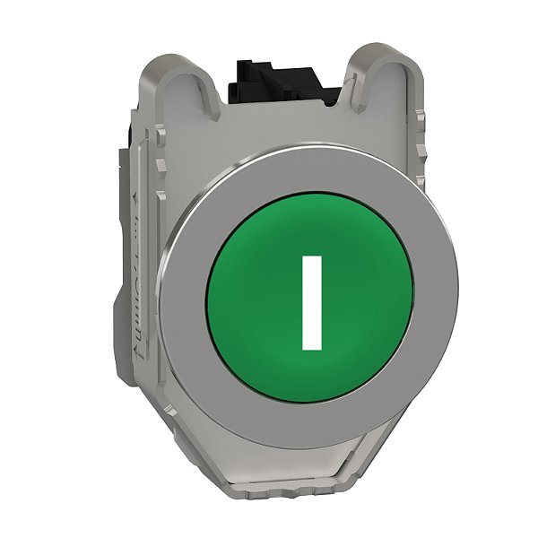 Push Button Flush Mounted, Metal, Green, Ø30, Spring Return, Marked I, 1 No XB4FA3311 SCHNEIDER