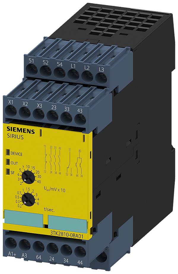 Dispositivo De Comutação De Segurança Sirius Orientado Para A Segurança Monitoramento Da Paralisação 24 V Cc 45 Mm Conexão Parafusada Fk Sem Atraso 3 Na + 1 Nf Fk Com Atraso 0 Mk 3 Arranque Automático Equipamento De Base Cat Máx 3TK2810-0BA01 Siemens