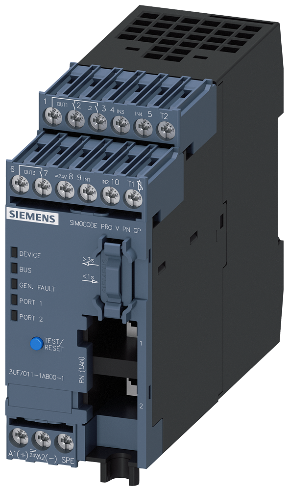 Dispositivo-Base Simocode Pro V Pn Gp Ethernet/Profinet Io Pn Redundância Do Sistema Opc Ua Server Servidor Web Taxa De Transmissão 100 Mbit/S 2 X Conexão De Barramento Via RJ45 4E/3A Livremente Parametrizável Us 24 V Cc 3UF7011-1AB00-1 Siemens