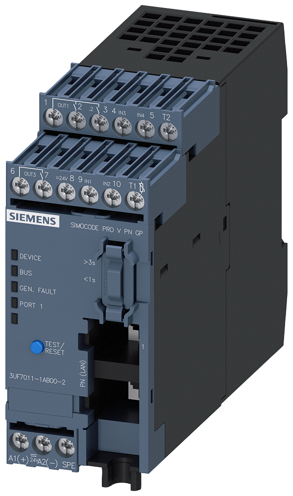 Dispositivo-Base Simocode Pro V Pn Gp Ethernet/Profinet Io Pn Redundância Do Sistema Opc Ua Server Servidor Web Taxa De Transmissão 100 Mbit/S 1 X Conexão De Barramento Via RJ45 4E/3A Livremente Parametrizável Us 24 V Cc 3UF7011-1AB00-2 Siemens
