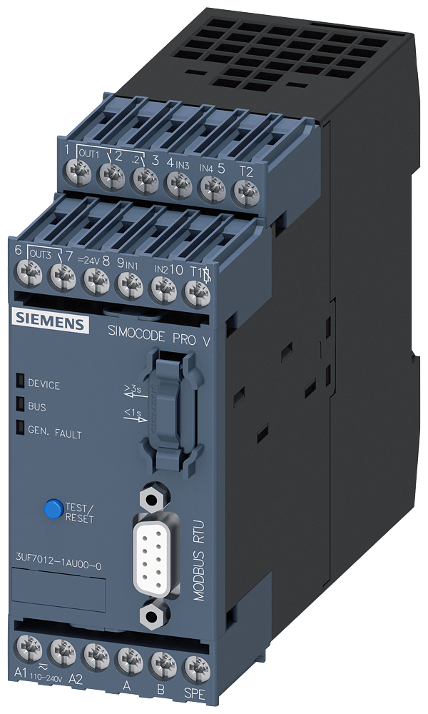 Dispositivo-Base Simocode Pro V Mr Interface Modbus Rtu 57,6 Kbit/S RS-485 4E/3A Livremente Parametrizável Us 110 240 V Ca/Cc Entrada Para A Ligação A Termistor Saídas A Relé Monoestáveis Expansíveis Por Módulos De Expansão 3UF7012-1AU00-0 Siemens