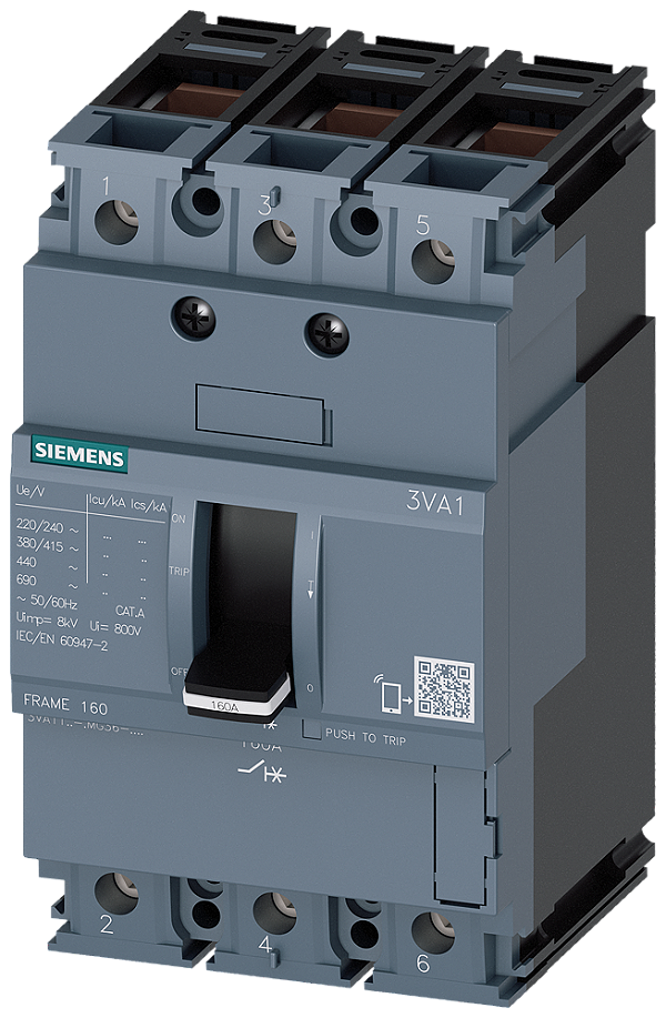 Disjuntor Iec Frame 160 Classe Da Capacidade De Interrupção H Icu 70kA 415V De 3 Polos Proteção Do Arrancador TM110M Fm In 4A Sem Proteção Contra Sobrecarga Proteção Contra Curto-Circuito Ii 15 X In Ligação De Terminal 3VA1104-6MG36-0AA0 Siemens