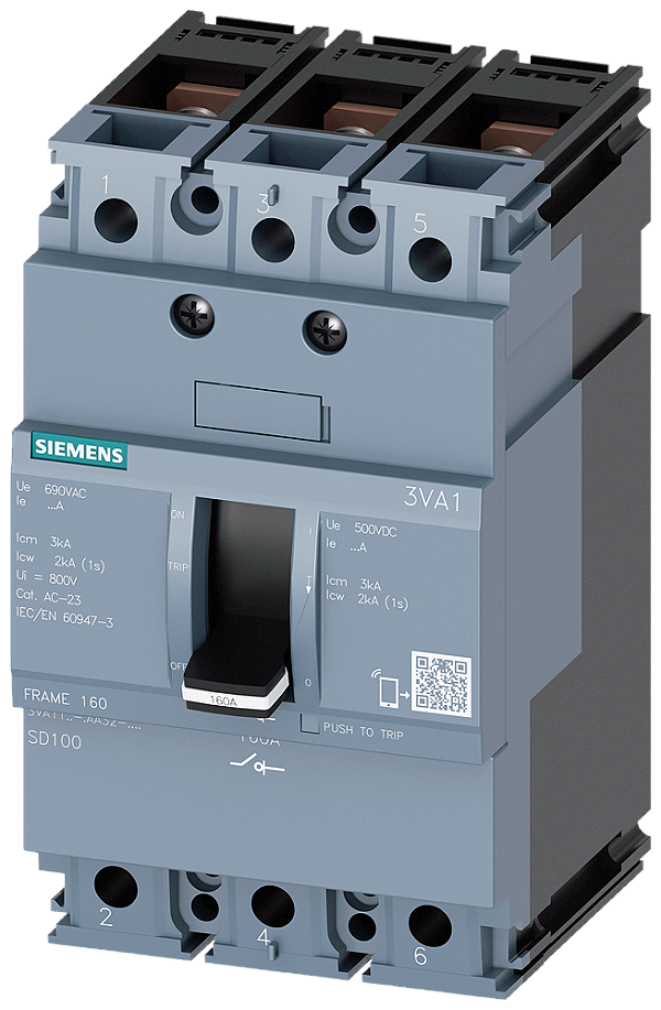 Seccionador De Corte Em Carga Iec Frame 160 De 3 Polos SD100 In 125A Sem Proteção Contra Sobrecarga Sem Proteção Contra Curto-Circuito Conexão Roscada Plana Disjuntor De Potência Compacto Sentron Como Variante De Chave 3VA1112-1AA32-0AA0 Siemens