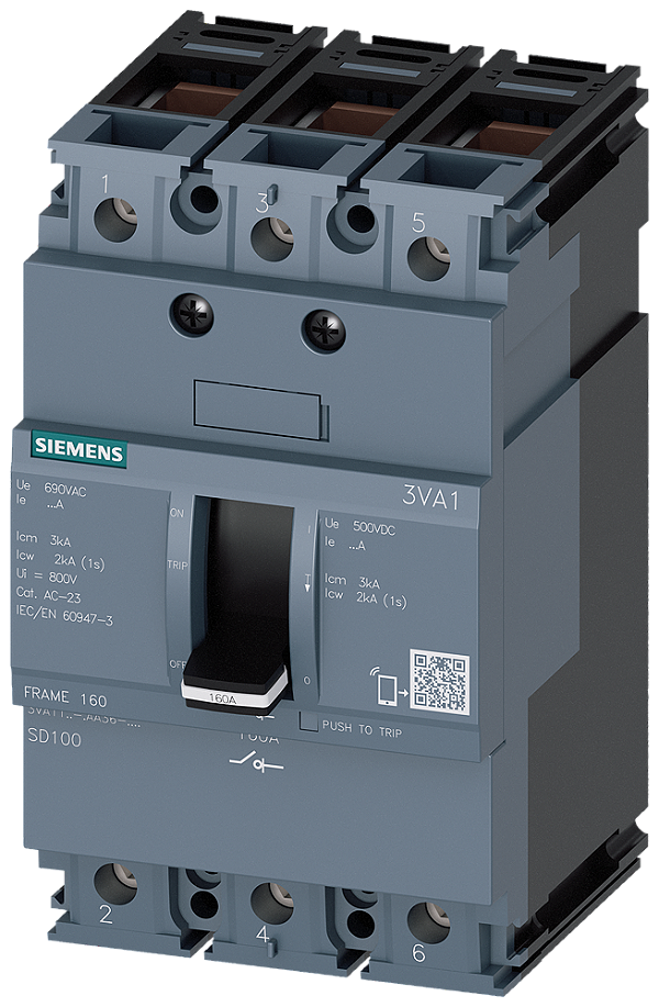 Seccionador De Corte Em Carga Iec Frame 160 De 3 Polos SD100 In 125A Sem Proteção Contra Sobrecarga Sem Proteção Contra Curto-Circuito Ligação De Terminal Disjuntor De Potência Compacto Sentron Como Variante De Chave 3VA1112-1AA36-0AA0 Siemens