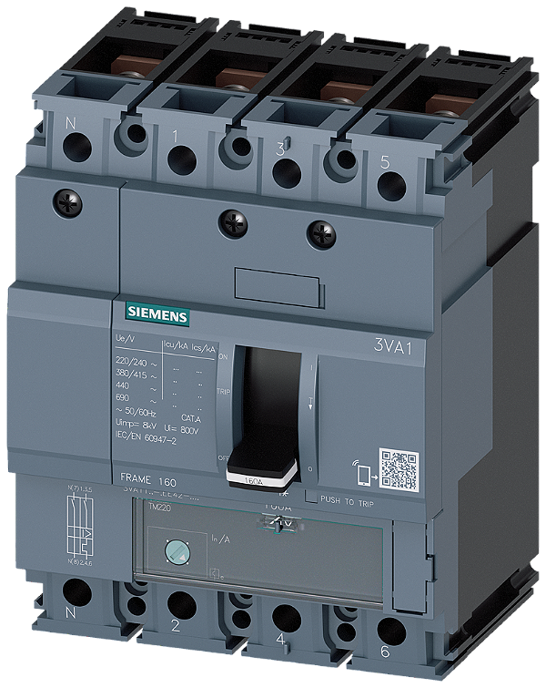Disjuntor Iec Frame 160 Classe Da Capacidade De Interrupção N Icu 25kA 415V De 4 Polos Proteção De Sistemas TM220 Atfm In 160A Proteção Contra Sobrecarga Ir 112A 160A Proteção Contra Curto-Circuito Ii 10 X In Condutor N Não 3VA1116-3EE42-0AA0 Siemens