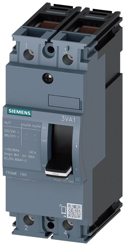 Disjuntor Iec Frame 160 Classe Da Capacidade De Interrupção M Icu 55kA 415V De 2 Polos Proteção De Sistemas TM210 Ftfm In 160A Proteção Contra Sobrecarga Ir 160A Ajustado De Modo Fixo Proteção Contra Curto-Circuito Ii 10 X 3VA1116-5ED26-0AA0 Siemens
