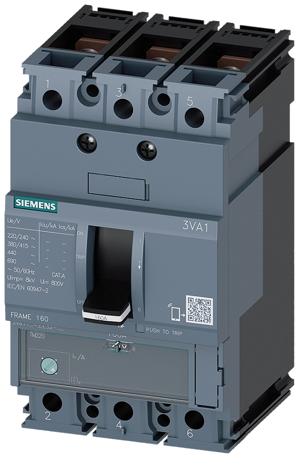Disjuntor Iec Frame 160 Classe Da Capacidade De Interrupção N Icu 25kA 415V De 3 Polos Proteção De Sistemas TM220 Atfm In 20A Proteção Contra Sobrecarga Ir 14A 20A Proteção Contra Curto-Circuito Ii 16 X In Conexão Roscada 3VA1120-3EE32-0AA0 Siemens