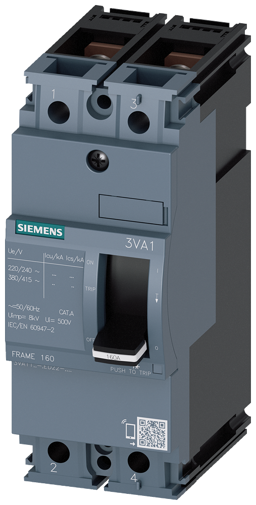 Disjuntor Iec Frame 160 Classe Da Capacidade De Interrupção S Icu 36kA 415V De 2 Polos Proteção De Sistemas TM210 Ftfm In 40A Proteção Contra Sobrecarga Ir 40A Ajustado De Modo Fixo Proteção Contra Curto-Circuito Ii 10 X In 3VA1140-4ED22-0AA0 Siemens