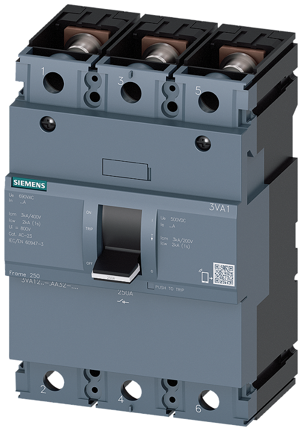 Seccionador De Corte Em Carga Iec Frame 250 De 3 Polos SD100 In 250A Sem Proteção Contra Sobrecarga Sem Proteção Contra Curto-Circuito Conexão Roscada Plana Disjuntor De Potência Compacto Sentron Como Variante De Chave 3VA1225-1AA32-0AA0 Siemens