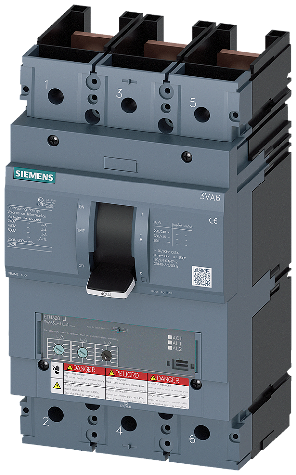 Disjuntor 3P 400A 65Ka Ul Etu320 Li 3Va63 3VA6340-6HL31-0AA0 Siemens