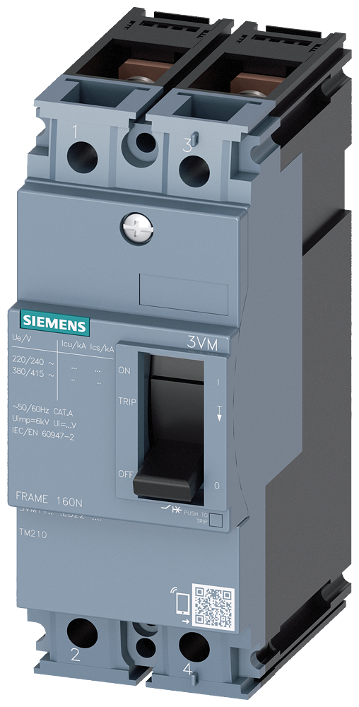 Disjuntor Iec Frame 160 Classe Da Capacidade De Comutação S Icu 36kA 415V De 2 Polos Proteção De Instalações TM210 Ftfm In 32A Proteção Contra Sobrecarga Ir 32A Ajustado De Modo Fixo Proteção Contra Curto-Circuito Ii 10 X 3VM1132-4ED22-0AA0 Siemens