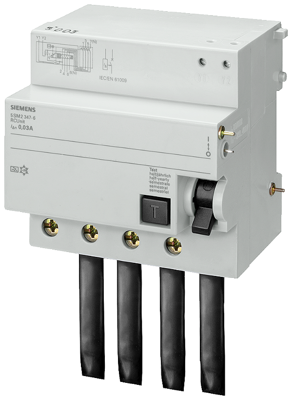 Bloco De Disjuntor De Corrente De Fuga Independente Da Tensão De Rede De 4 Polos Tipo A In 100 A 30 Ma Un Ca 400 V Para 5SP4 Bloco Diferencial Sentron 5SM2 Para A Combinação Com Disjuntores Da Linha Para A Proteção De Pessoas Ao 5SM2347-6 Siemens