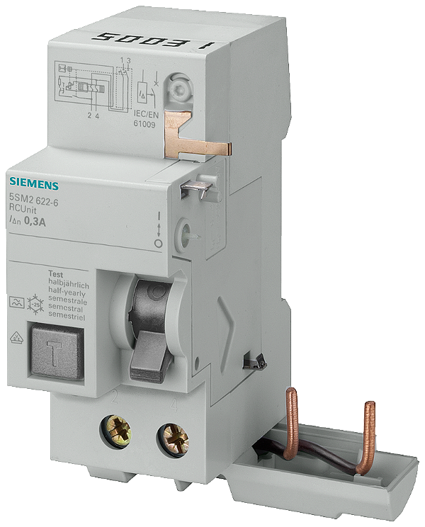 Bloco De Disjuntor De Corrente De Fuga Independente Da Tensão De Rede De 2 Polos Tipo Ca In 63 A 500 Ma Un Ca 230 V Para 5SY Bloco Diferencial Sentron 5SM2 Para A Combinação Com Disjuntores Da Linha Para A Proteção De Pessoas Ao 5SM2725-0 Siemens