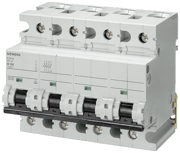 Disjuntor Da Linha 400V 10kA De 4 Polos C 100A P 70mm Disjuntor Sentron 5SP4 Para A Proteção Eficaz Do Operador E De Sistemas Ao Desligar De Forma Segura Em Caso De Sobrecarga E Curto-Circuito Os Minidisjuntores Podem Ser Montados 5SP4491-7 Siemens