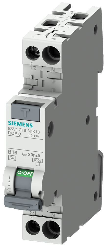 Disjuntor De Corrente Residual Independente Da Tensão De Rede/Minidisjuntor Compacto 1TE 1P+N 6kA Tipo F 30mA C16 Super-Resistente K Disjuntor Diferencial/Disjuntor Sentron 5SV1 Para A Proteção Combinada Contra Sobrecarga 5SV1316-4KK16 Siemens