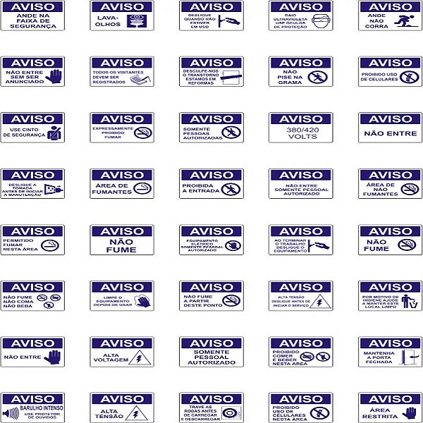Placas De Sinalizacao Branca Em Pvc 250X180 Mm - Varios Modelos Pa01P Tagout