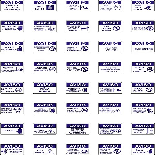 Placas De Sinalizacao Branca Em Pvc 350X250 Mm - Varios Modelos Pa01M Tagout