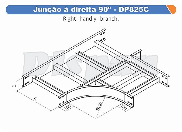 Juncao Direita Aço Carbono 90G Curvilineo 520 200Mm Gf Aba Interna Alt 100Mm