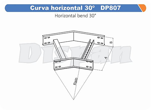 Curva Para Leito Horizontal Aço Carbono 30G Raio Segmentado 320 1200Mm Gf Aba Interna Alt 100Mm