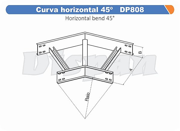 Curva Para Leito Horizontal Aço Carbono 45G Raio Segmentado 520 500Mm Gf Aba Externa Alt 100Mm