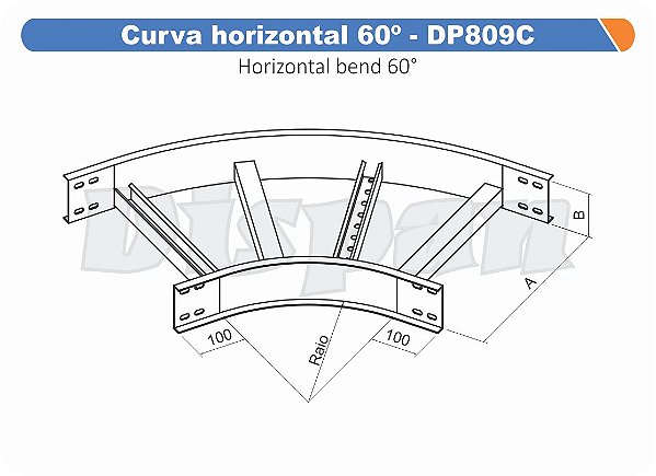 Curva Para Leito Horizontal Aço Carbono 60G Curvilineo 320 600Mm Gf Aba Externa Alt 100Mm