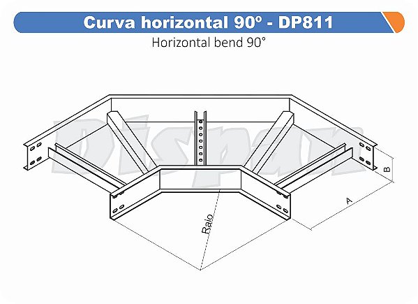 Curva Para Leito Horizontal Aço Carbono 90G Raio Segmentado 520 500Mm Gf Aba Interna Alt 100Mm