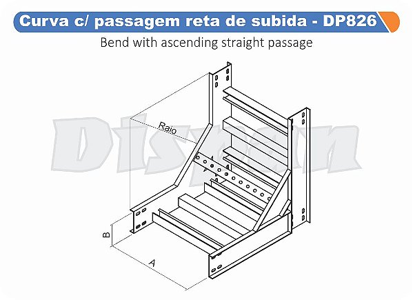 Curva Para Leito Passagem Reta De Subida Aço Carbono Raio Segmentado 520 1500Mm Gf Aba Externa Alt 100Mm