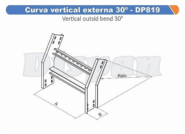 Curva Para Leito Vertical Externa Aço Carbono 30G Raio Segmentado 520 800Mm Gf Aba Interna Alt 100Mm