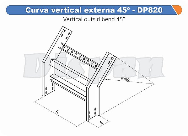 Curva Para Leito Vertical Externa Aço Carbono 45G Raio Segmentado 520 600Mm Gf Aba Interna Alt 100Mm