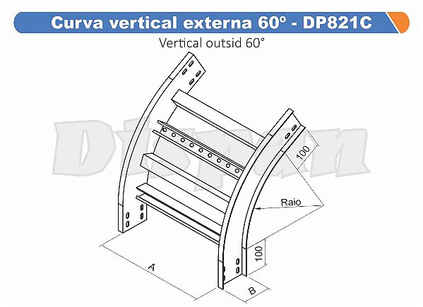 Curva Para Leito Vertical Externa Aço Carbono 60G Curvilineo 520 500Mm Gf Aba Externa Alt 100Mm