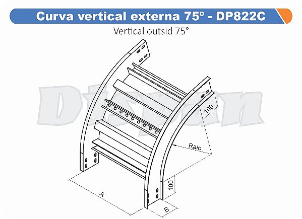 Curva Para Leito Vertical Externa Aço Carbono 75G Curvilineo 320 300Mm Gf Aba Externa Alt 100Mm
