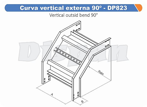 Curva Para Leito Vertical Externa Aço Carbono 90G Raio Segmentado 520 800Mm Gf Aba Externa Alt 100Mm