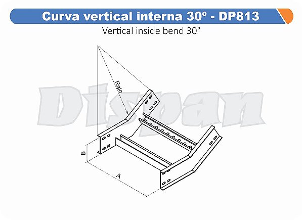 Curva Para Leito Vertical Interna Aço Carbono 30G Raio Segmentado 520 1100Mm Gf Aba Externa Alt 100Mm
