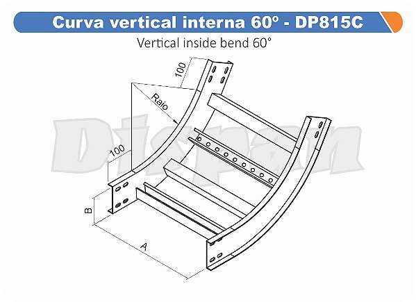 Curva Para Leito Vertical Interna Aço Carbono 60G Curvilineo 520 800Mm Gf Aba Externa Alt 100Mm