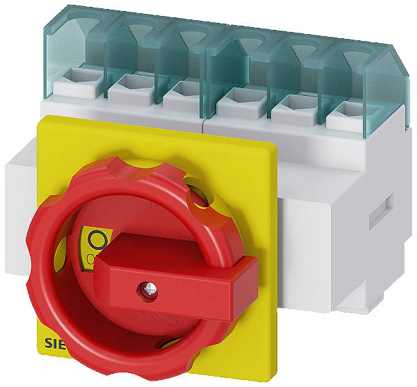 Sentron Seccionador De Corte Em Carga 3LD Chave De Parada De Emergência 6 Polos Iu 25 A Potência De Operação/A CA-23 A A 400V 9,5 Kw Fixação Dianteira Acionamento Rotativo Vermelho/Amarelo Fixação De 4 Furos Para O Manípulo 3LD2103-3VK53 Siemens