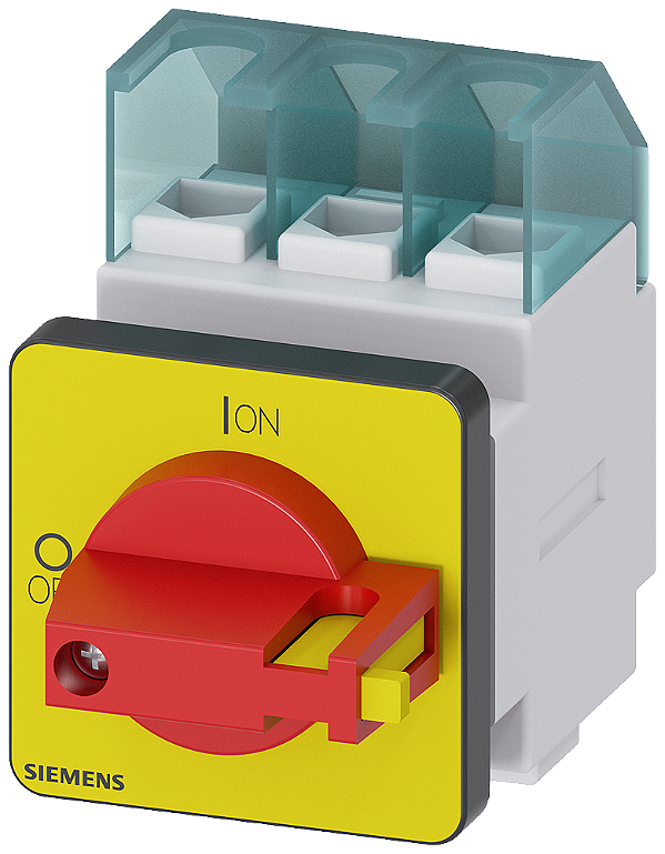 Sentron Seccionador De Corte Em Carga 3LD Chave De Parada De Emergência 3 Polos Iu 25 A Potência De Operação/A CA-23 A A 400V 9,5 Kw Fixação Frontal Acionamento De Manípulo Vermelho/Amarelo Fixação De 4 Furos Para O Manípulo 3LD2122-0TK13 Siemens