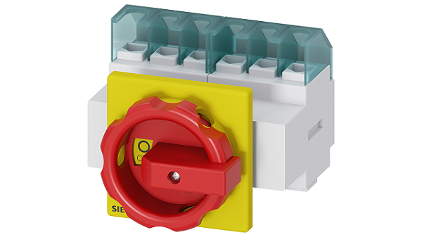 Sentron Seccionador De Corte Em Carga 3LD Chave De Parada De Emergência 6 Polos Iu 32 A Potência De Operação/A CA-23 A A 400V 11,5 Kw Fixação Dianteira Acionamento Rotativo Vermelho/Amarelo Fixação De 4 Furos Para O Manípulo 3LD2203-3VK53 Siemens