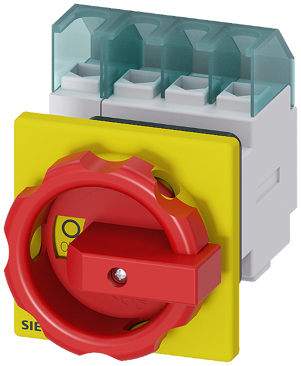 Sentron Seccionador De Corte Em Carga 3LD Chave De Parada De Emergência 4 Polos Iu 32 A Potência De Operação/A CA-23 A A 400V 11,5 Kw Fixação Dianteira Acionamento Rotativo Vermelho/Amarelo Fixação Central 22,5mm Para O Manípulo 3LD2254-1TL53 Siemens