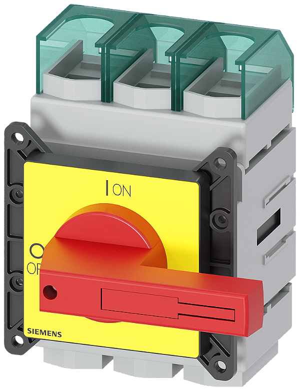 Sentron Seccionador De Corte Em Carga 3LD Chave De Parada De Emergência 3 Polos Iu 160 A Potência De Operação/A CA-23 A A 400V 75 Kw Fixação Dianteira Acionamento De Manípulo Vermelho/Amarelo Fixação De 4 Furos Para O Manípulo 3LD2305-0TK13 Siemens