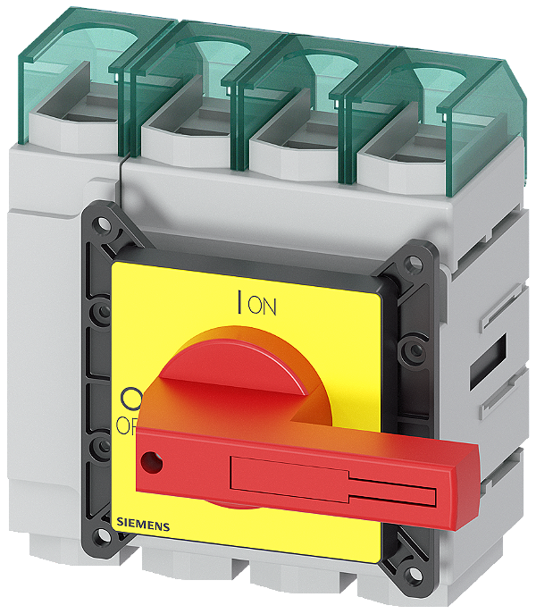 Sentron Seccionador De Corte Em Carga 3LD Chave De Parada De Emergência 4 Polos Iu 160 A Potência De Operação/A CA-23 A A 400V 75 Kw Fixação Dianteira Acionamento De Manípulo Vermelho/Amarelo Fixação De 4 Furos Para O Manípulo 3LD2305-1TL13 Siemens