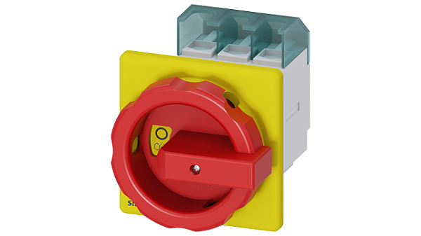 Sentron Seccionador De Corte Em Carga 3LD Chave De Parada De Emergência 3 Polos Iu 63 A Potência De Operação/A CA-23 A A 400V 22 Kw Fixação Dianteira Acionamento Rotativo Vermelho/Amarelo Fixação Central 22,5mm Para O Manípulo 3LD2555-0TK53 Siemens