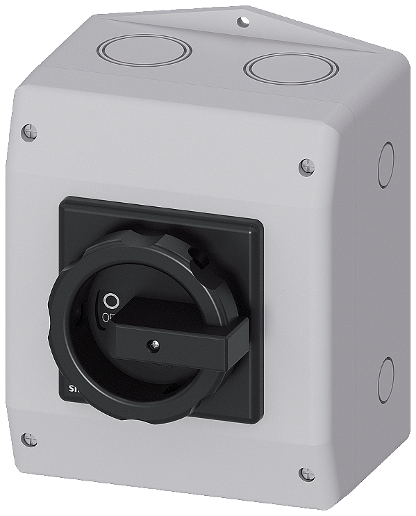 Sentron Seccionador De Corte Em Carga 3LD Interruptor Principal De 3 Polos Iu 63 A Potência De Operação/ A CA-23 A A 400V 22 Kw Encapsulamento Com Material Isolante Para União Roscada Métrica 1NF 1NA Acionamento Rotativo Preto 3LD2565-1GP51 Siemens