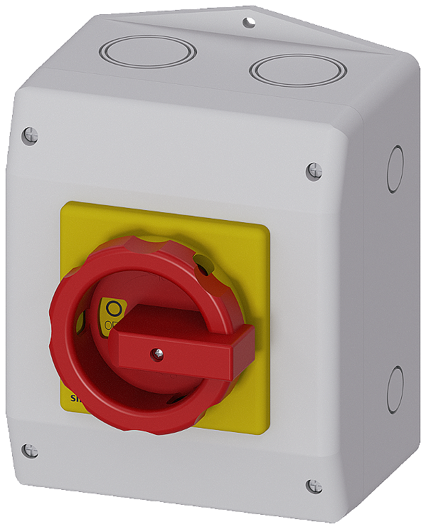Sentron Seccionador De Corte Em Carga 3LD Chave De Parada De Emergência 3 Polos Iu 63 A Potência De Operação/A CA-23 A A 400V 22 Kw Invólucro De Material Isolante Para Sist Métrico União Roscada 1NF 1NA Acionamento Rotativo 3LD2565-1GP53 Siemens